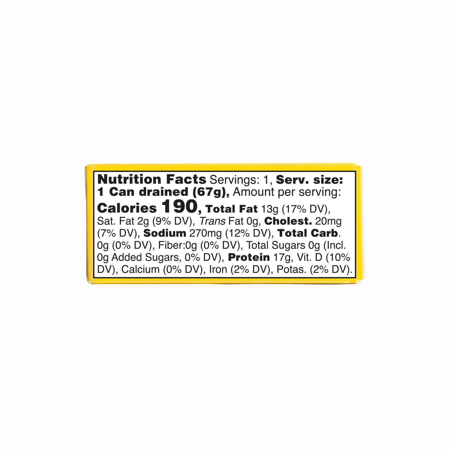 Nutrition label of Fishwife Albacore Tuna with Spanish Lemon on white background