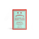 Box of almond oil soap on a rope on a white background