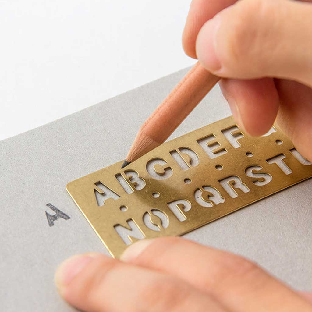 Traveler&#39;s Brass Template Bookmark - Alphabet at Boston General Store