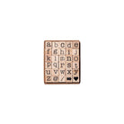 Set of 30 wooden stamps with lowercase letters and symbols in packaging on white background