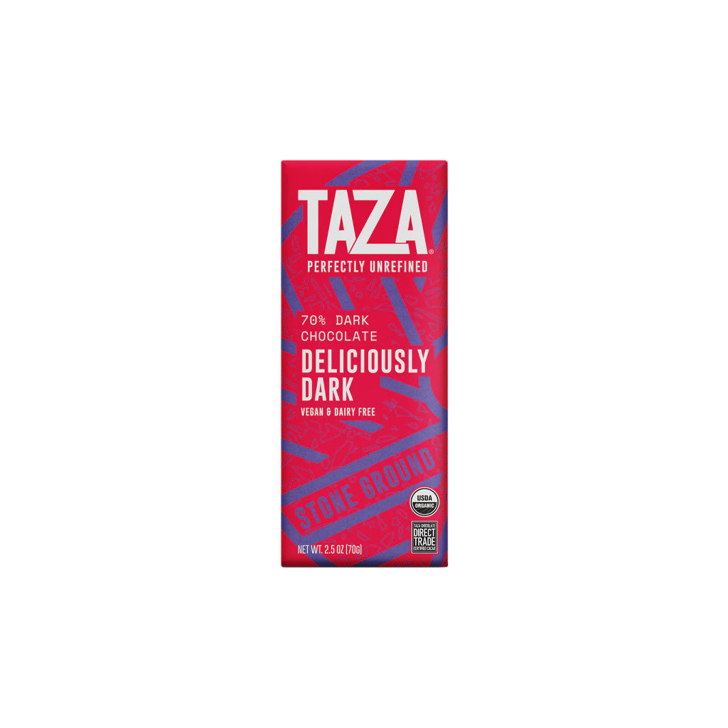 Taza Deliciously Dark chocolate bar packaging on a white background