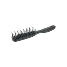Black vented hairbrush with nylon pin bristles on white background