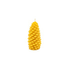 A yellow pinecone-shaped candle with a textured, layered scale design and a small white wick at the top, centered on a plain white background.