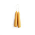 A set of two short beeswax candles on white background