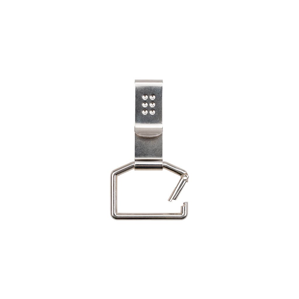Chrome niwaki belt clip open on white background