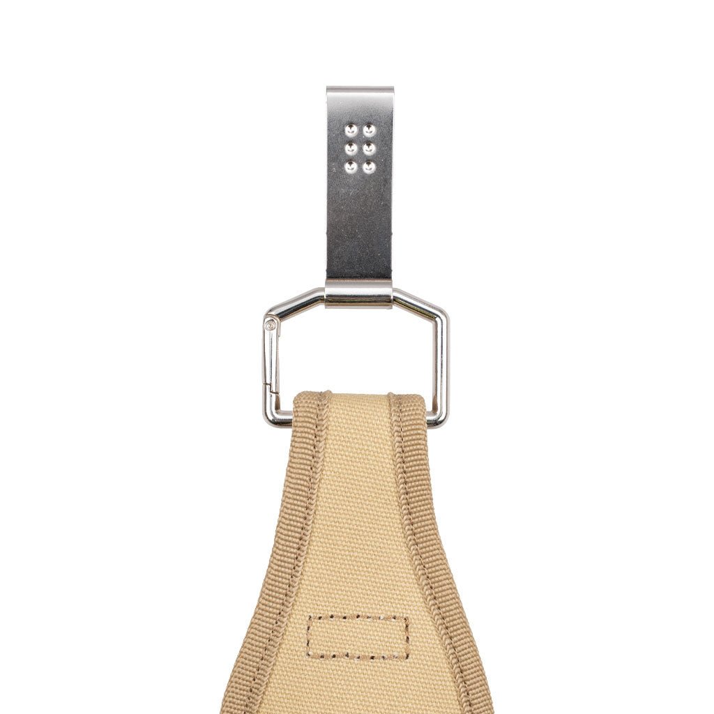 Canvas sheath on chrome niwaki belt clip on white background