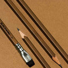 A close-up photo showing the sharpened points of two brown Volumes 21 pencils. 