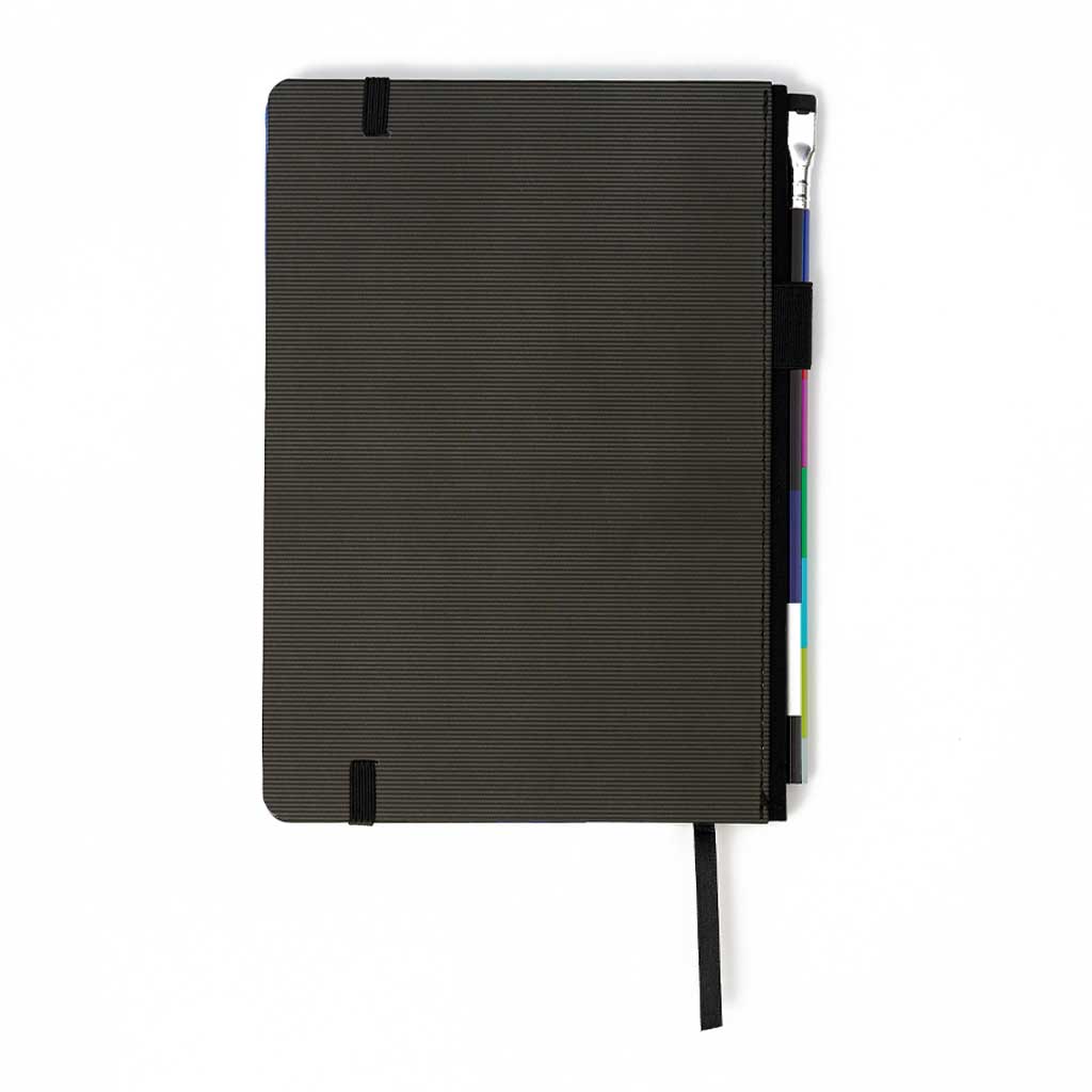 Back of Blackwing 343 notebook with pencil on white background