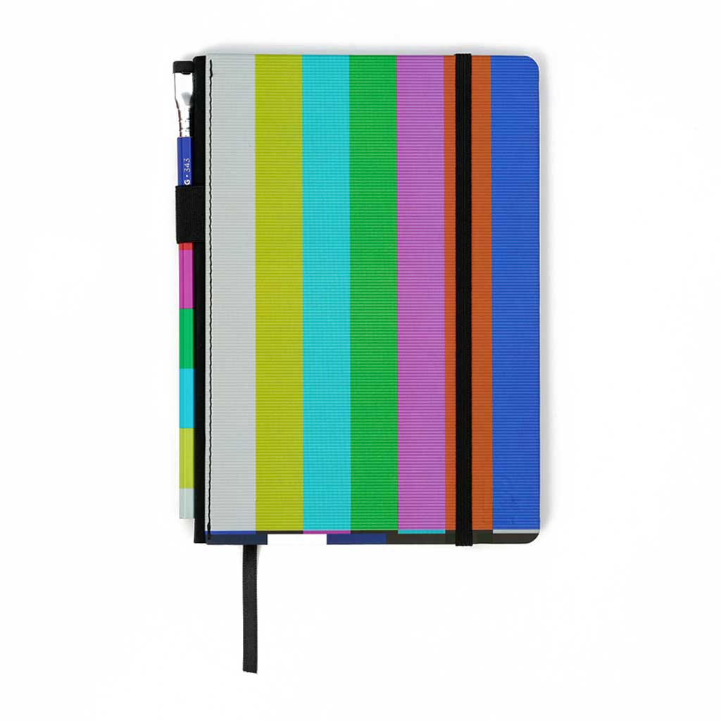 Blackwing 343 notebook with color bar cover and pencil on white background