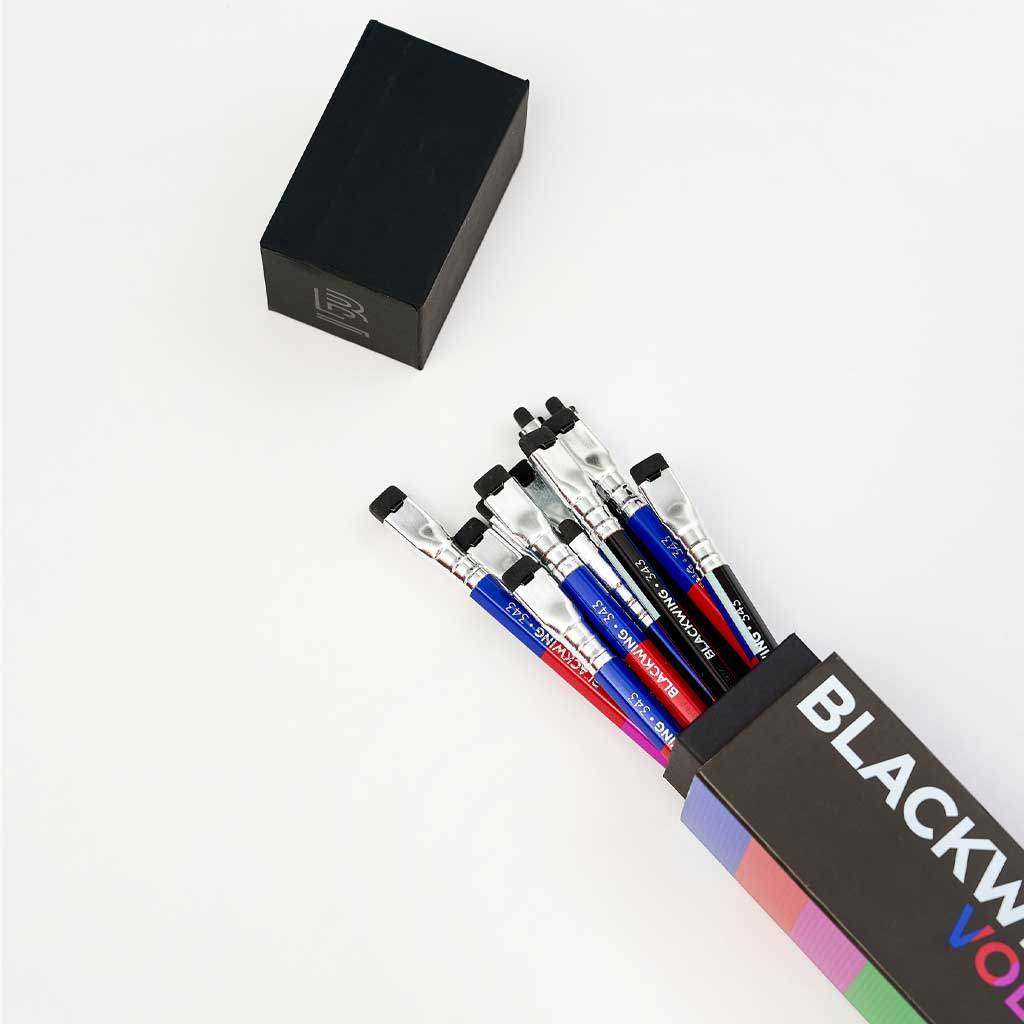 Set of Blackwing Vol. 343 pencils with a black box on a white background