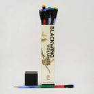 Box of Blackwing volume 458 pencils with bird designs on white background