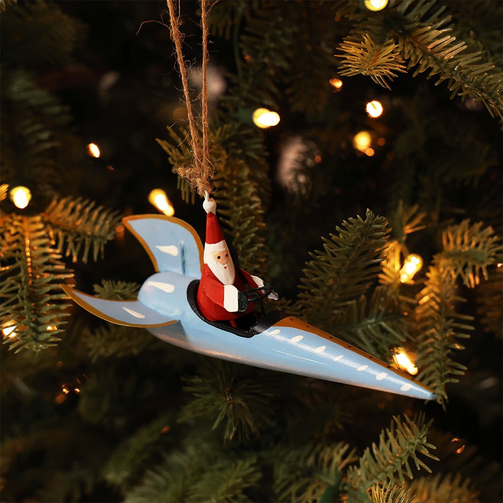 Blue Rocket Santa Ornament Boston General Store