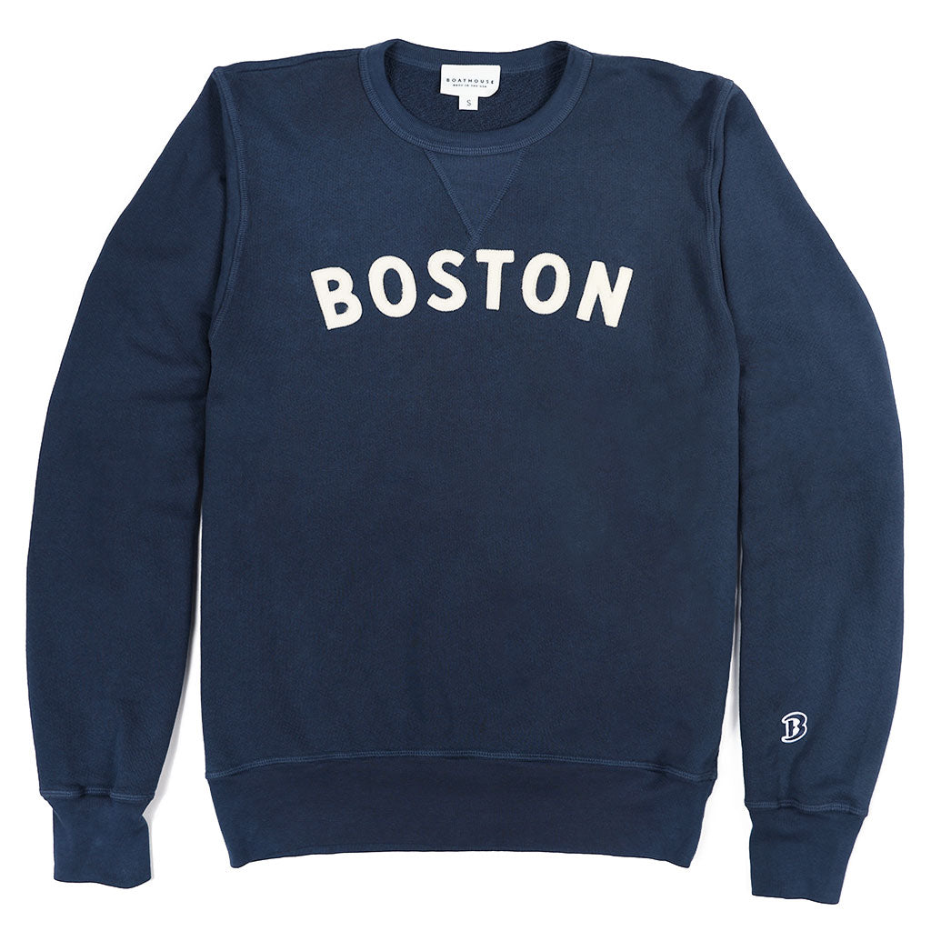 Boston Crewneck Terry Sweatshirt Navy Small at Boston General Store