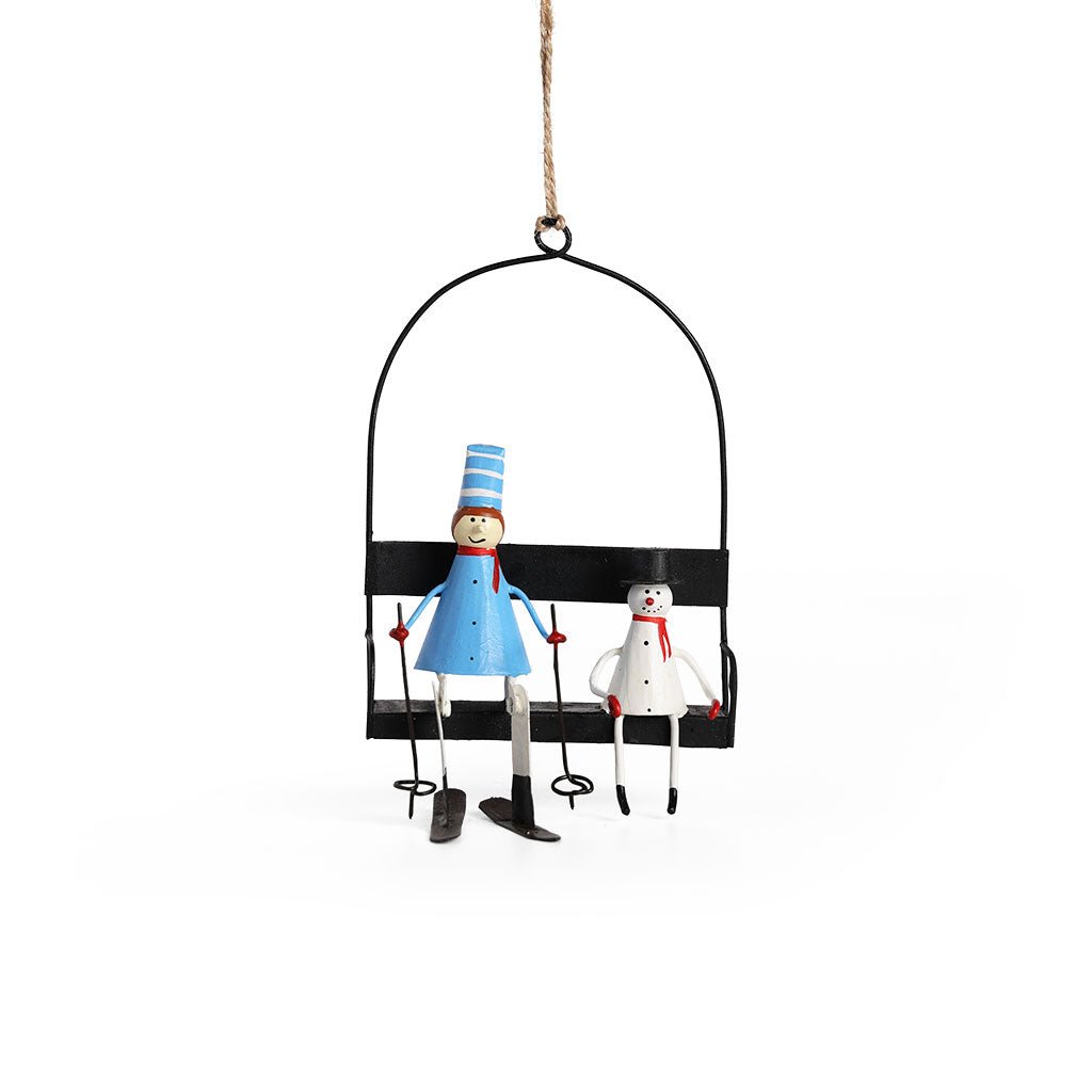 Boy & Snowman on Ski Chairlift Ornament Boston General Store