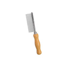 Metal comb with wooden handle for cleaning brushes and brooms on white background