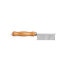 Metal comb with wooden handle for cleaning brushes and brooms on white background