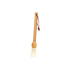 Slender wooden dust brush with light-colored bristles on white background