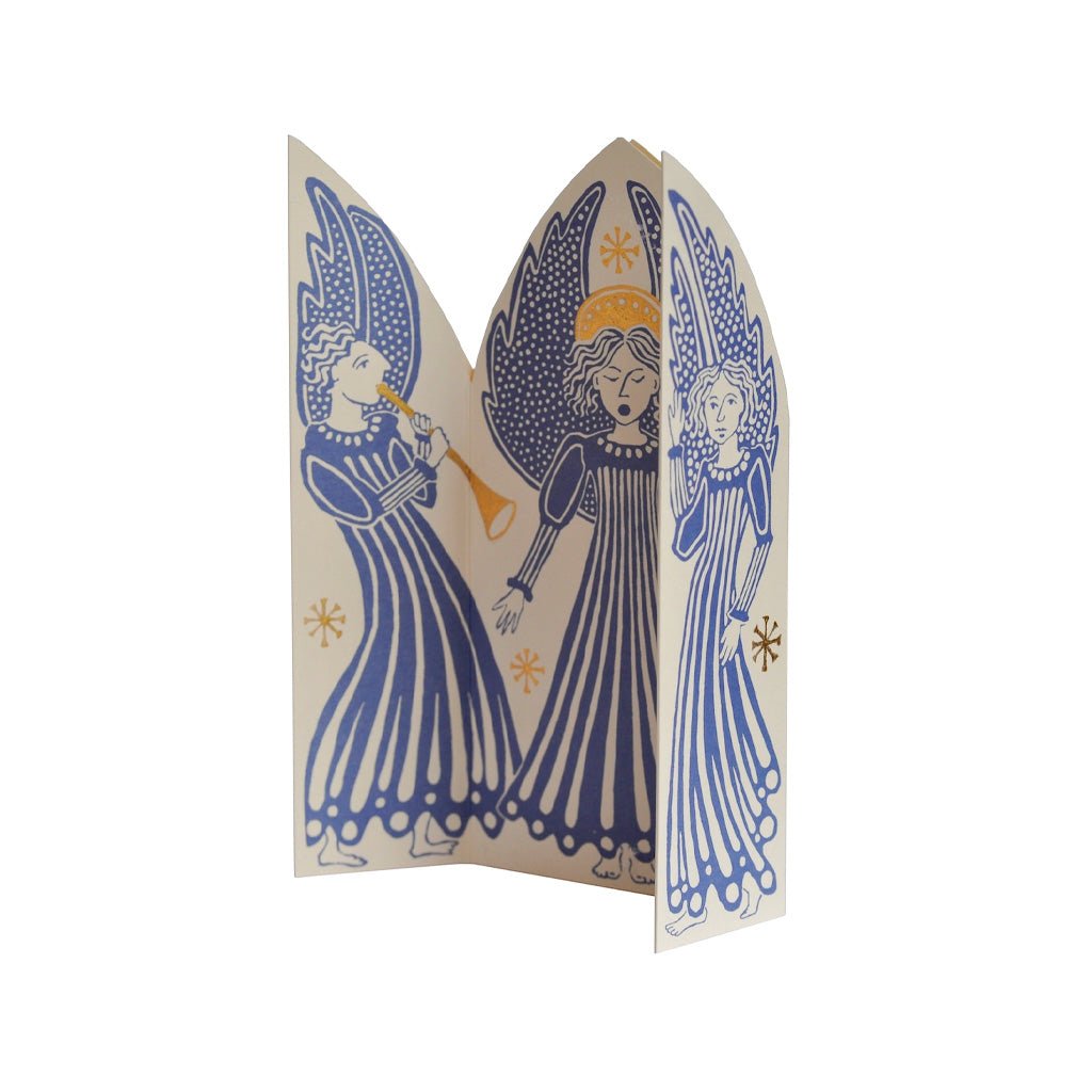 A triptych card open, shown from the right side.