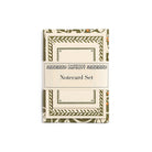 Cambridge Imprint Notecard Set with a white paper band label, featuring a green and white botanical border pattern on white background.