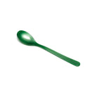 Green moss colored acrylic cereal spoon on white background