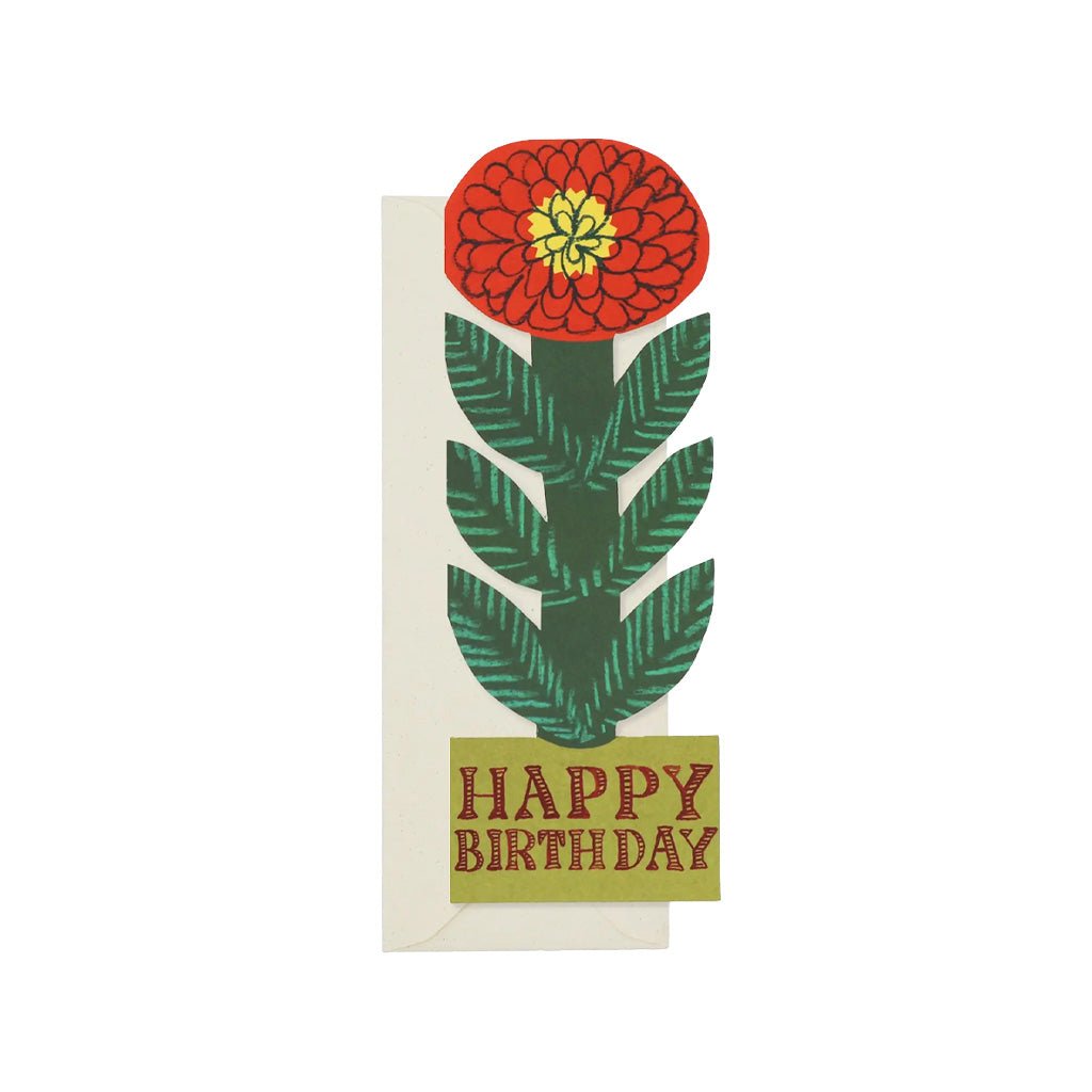 Red flower happy birthday card on white background