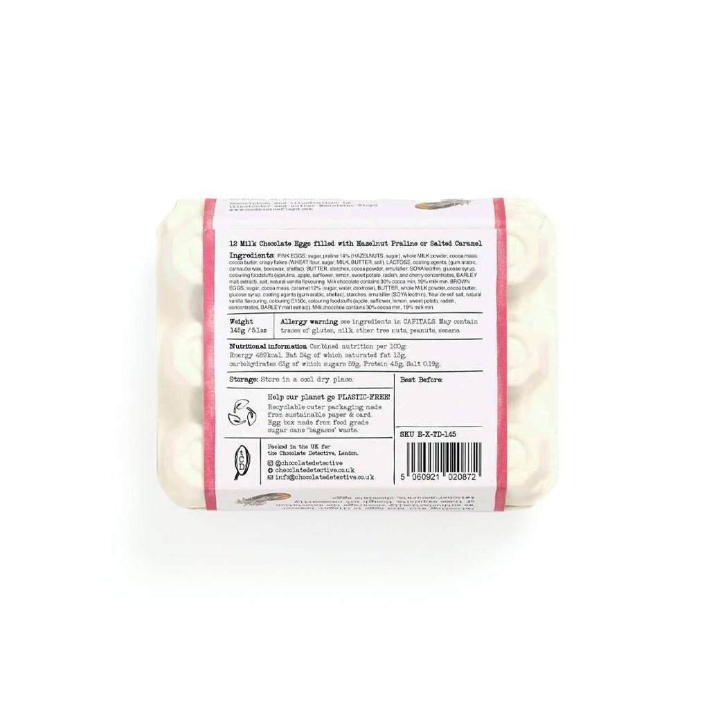 Back of chocolate egg carton with label.