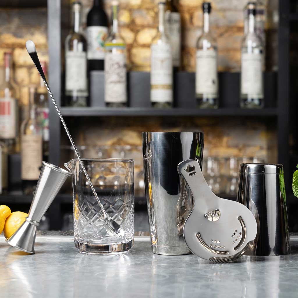 Set Cocktail Classico 4 Pezzi In Acciaio Inox – Shaker Boston, Jigger, Cucchiaio E Colino – Kit Happy Hour