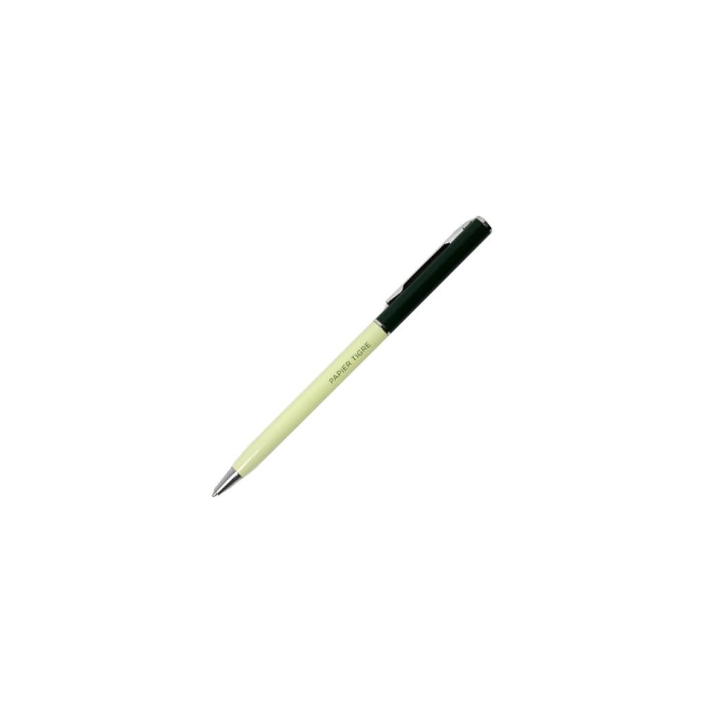 Pen with a dark green clip on a white background