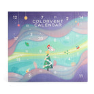 Colorvent Calendar 2026 ink advent box with a colorful, whimsical wintery space-themed landscape and numbered compartments.