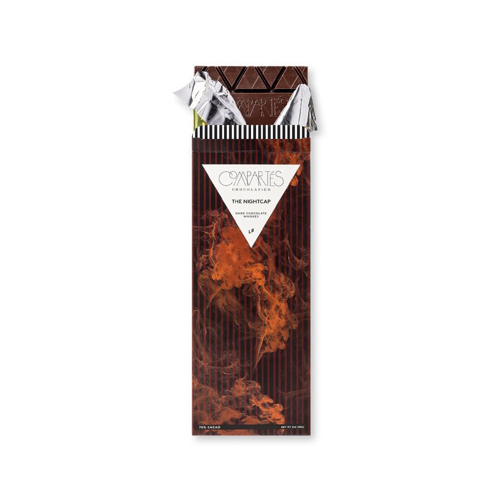 Nightcap whiskey chocolate bar in brown packaging.