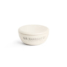 Earthenware shaving soap bowl with D.R. Harris logo on white background