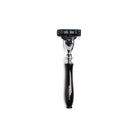 Chrome razor with imitation ebony handle and D.R. Harris branding on white background