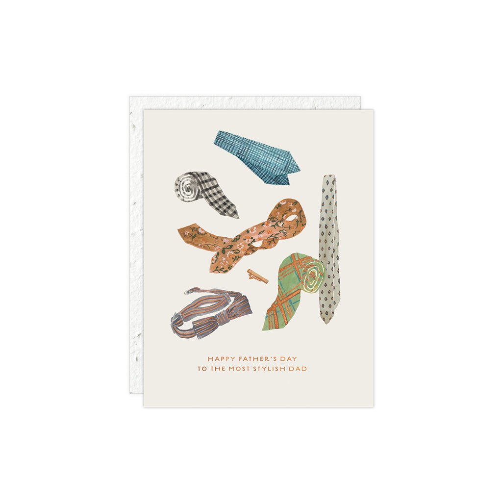 A Father's Day greeting card featuring various neckties and the text 'Happy Father's Day to the most stylish Dad!'