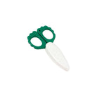 Green and white daikon mini snip scissors on white background