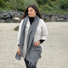 Dark Gray Herringbone Merino Lambswool and Cashmere Wrap Boston General Store