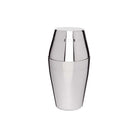 Stainless steel cocktail shaker on a white background