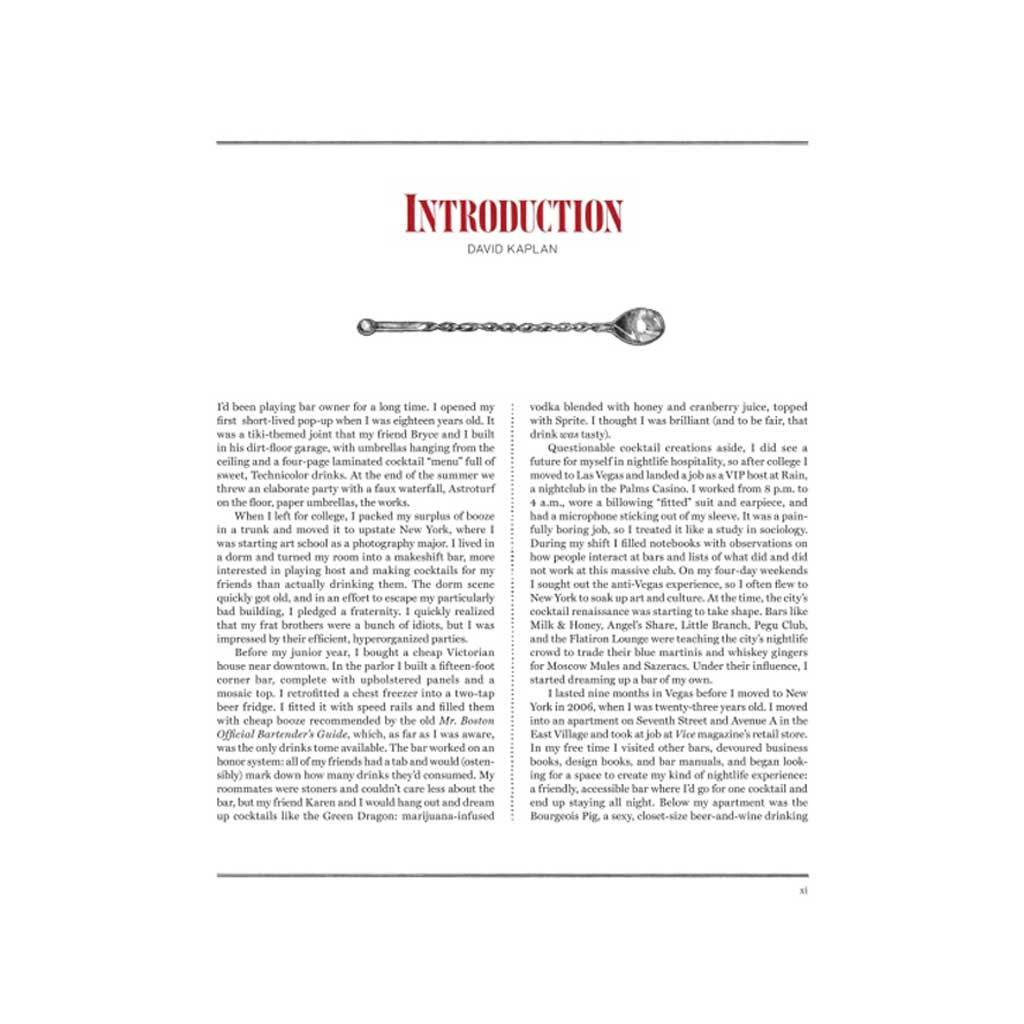 Book page with 'Introduction' text and a barspoon illustration on a white background