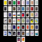 A grid of 50 notebook covers displayed on a black background, each labeled with a number from 1 to 50. The notebooks feature a variety of colorful covers with minimalist designs, patterns, and illustrations.