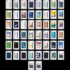A grid of 50 notebook covers, numbered 51 to 100, displayed on a solid black background. The collection features a wide variety of colorful designs, patterns, and solid colors, including abstract art, nature scenes, and minimalist layouts.