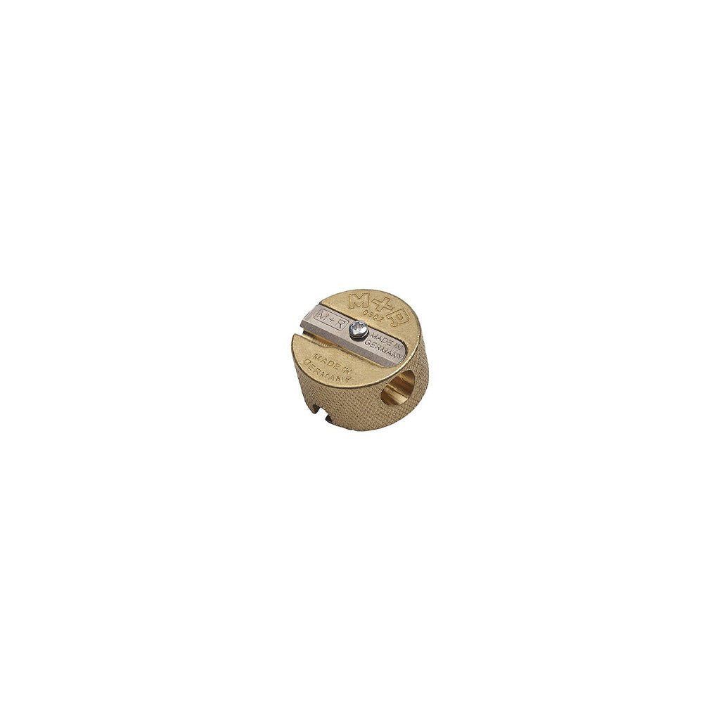 Metal pencil sharpener on a white background