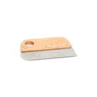Wooden pastry dough scraper with metal blade on white background