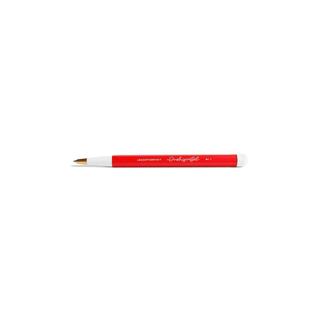 Red pen with white cap on a white background
