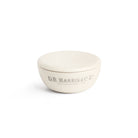 Earthenware shaving soap bowl with D.R. Harris logo on white background
