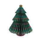 Honeycomb tree-shaped paper decoration standing upright.