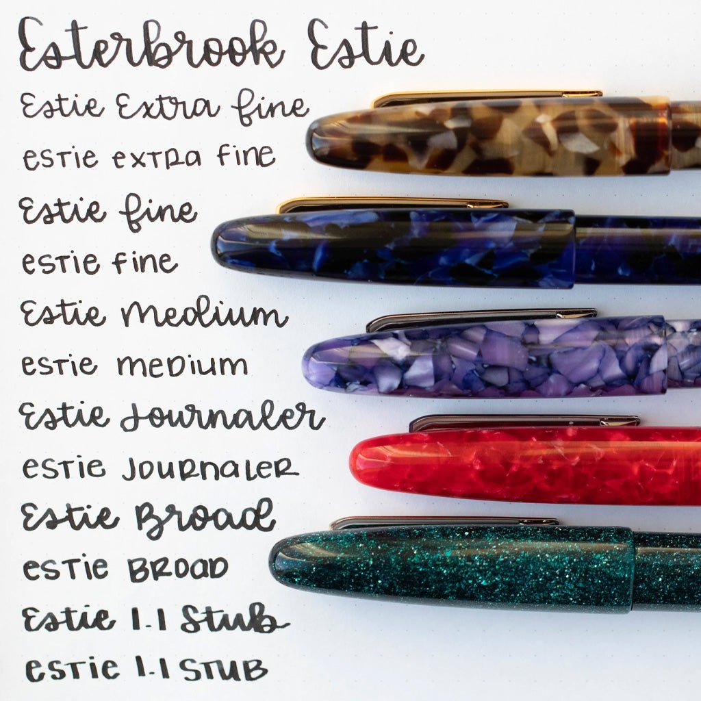Writing samples of different Esterbrook nib sizes.