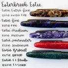 Writing samples of different Esterbrook nib sizes.