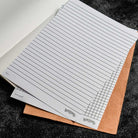 Sheet of lined and grid paper on a textured surface