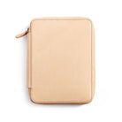 Natural undyed leather folio zippered pouch on white background