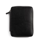 Black leather folio zippered pouch on white background