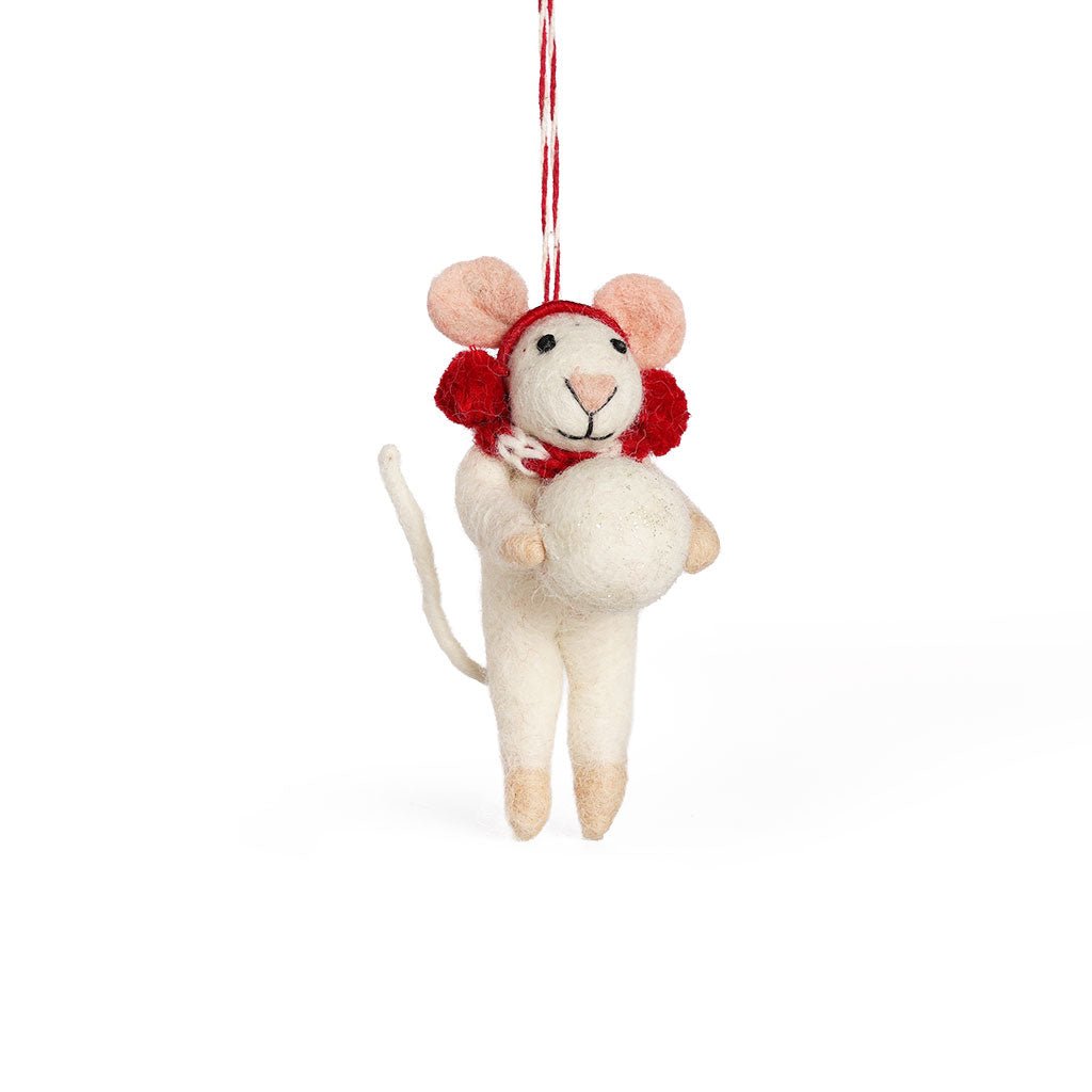 Felt Mouse with Snowball Ornament Boston General Store
